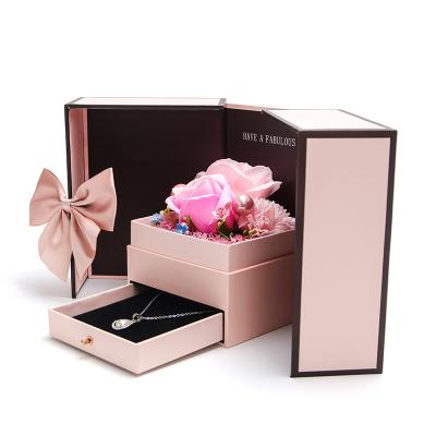 China Fashionable Fashionable Multifunctional Double Door Opening Rose Jewelry Box For Valentines Day Gifts Mother's Day Presents for sale