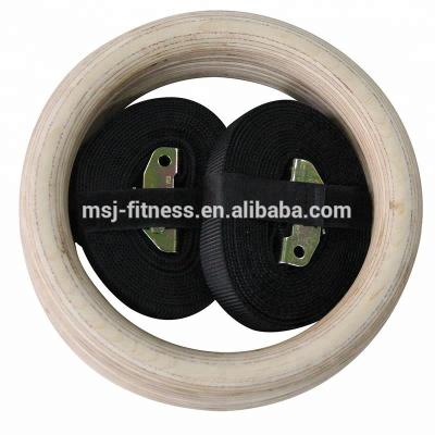 China Durable Wooden Gymnastic Rings By Bodyweight Home Gym Training Set With Adjustable Straps For Core Strength Exercises for sale