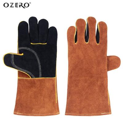 China OEM Suede Ozero Brown BBQ Oven Camp Fire Retardant Long Cuff Welding Gloves In Eco-Friendly Cowhide Heat Resistant. for sale