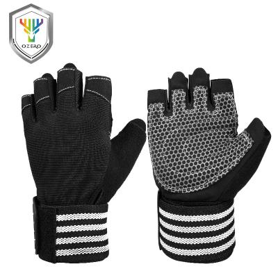 China Ozero anti-slip custom ventilated padded weightlifting gloves gym with wrist support Guanti Sollevamento Pesi. for sale