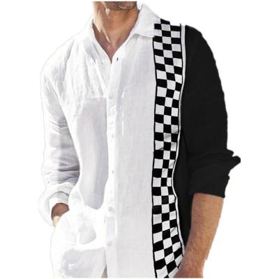 China 2021 New Breathable Desig Long Sleeve Shirts Mens Checkerboard Print Turn Down Collar Tops Plus Size Quality Cotton Male Clothing Autumn for sale