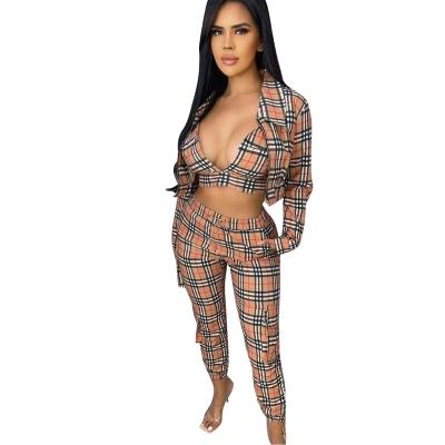 China Breathable Spring Women's Plaid Suit Jackets Condole Pants Belt Vest Outerwear Fashion Sexy 3 Piece Suit Clothes Outfit for sale