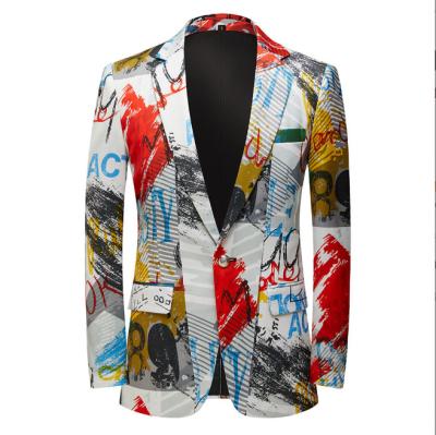 China Breathable Mens Fashion Print Suit Jacket Blazer Luxury Singer Stage Costume Wedding Suits for sale