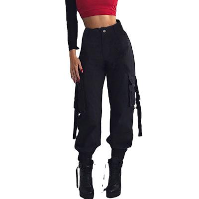 China High Waist Cargo Pants Breathable Women Black Patchwork Pockets Loose Streetwear Pencil Pants 2021 Fashion Hip Hop Women's Trousers for sale