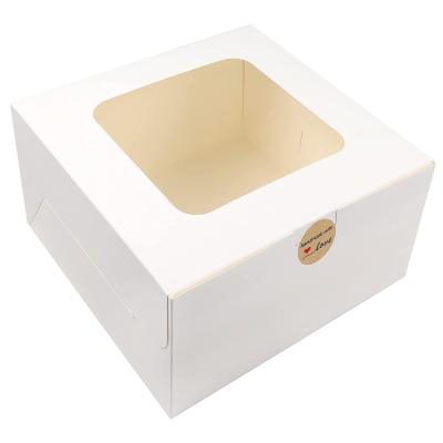 China Customized Logo Fun Cake Boxes With Window White Paper Bakery Box Cardboard Cajas Pasteles Square Disposable Cake Box For Pastries for sale