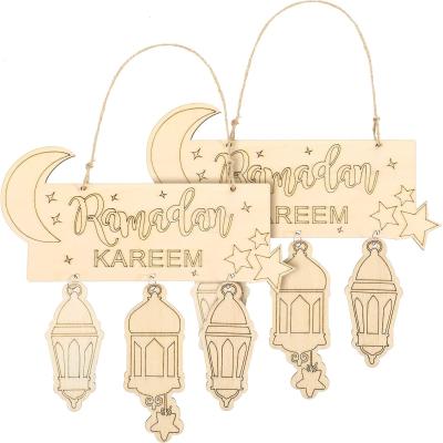 China Ramadan Paper Lantern Quality Card Islam Ornament DIY Wall Home Hanging Decoration Wooden Hanging Plaque Sign for Eid Ramadan for sale