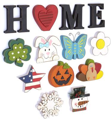 China Fun decorative wooden home signs with wooden letters craft pumpkin, turkey, snowflake - 13 pc. for sale