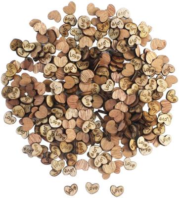 China 300pcs Fun Rustic Wooden Pattern Love Hearts Shaped Slices Wood Crafts For Wedding Table Scatter Decoration for sale