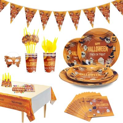 China Quality Card Halloween Party Supplies Tableware Paper Set Including Dishes Cups Napkins Face Cover Tablecloth for sale