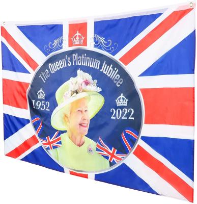 China Poly Union Jack Flag Featuring Her Majesty of Queen's Platinum Jubilee 150cm x 91cm The Queen's British Decorations (FLAG) for sale