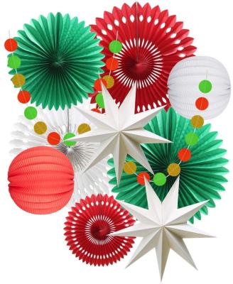 China Fun Christmas Party Decoration Set Tissue Paper Hanging Fans Surround Garland Paper Lanterns For Wedding Anniversary Backdrop for sale