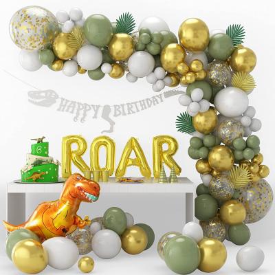 China Latex Balloon Dinosaur Birthday Party Supplies Green and Gold and Tropical Balloon Garland Banner ROAR Balloons Dinosaur T-REX Balloon for sale