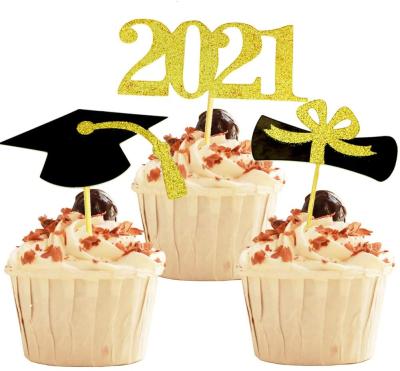 China 2021 Graduation Cupcake Toppers 48 PCS Food Paper Appetizer Picks For Graduation Party Mini Cake Decorations for sale