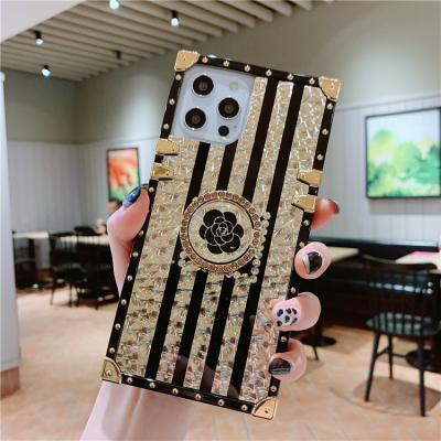 China Hot Selling Good Quality Shockproof Mobile Phone Accessories For Samsung S21 S20FE Note20 S30 a12 Case Gold Bling Square Case With Stand for sale