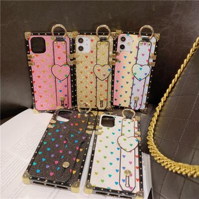 China luxury Anti-fall accessories with strap square bling cell phone case for Samsung note20 A21 A91 S20 A51 A71 A10S A20S A50 A30S A40S for sale