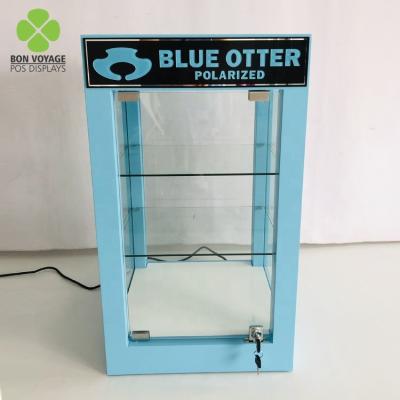 China Counter Top Display Customize Wooden Countertop Eyewear Eyewear Display Stand With Glass Door&lock for sale