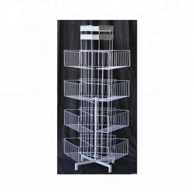 China Metal Wire Book Display Stand 4 L-Shaped Revolving Shelves for sale