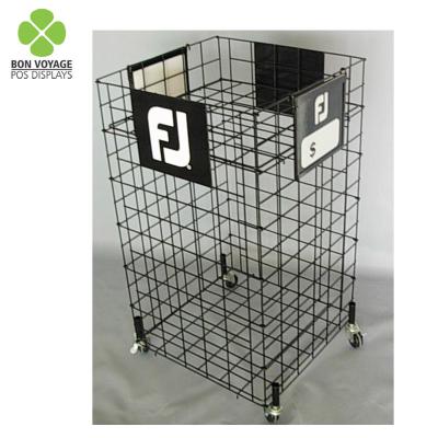 China Eco - Friendly Wire Material Retail Promotional Folding Trash Can With Wheels for sale