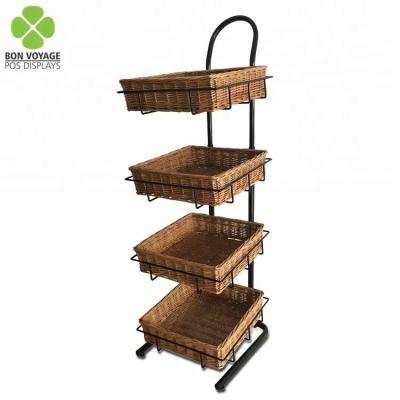 China Rolls Newest Arrival Retail Shop Display Stand With Wicker Basket for sale