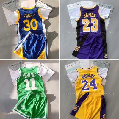 China Breathable Kids Football Boy Girl Tank Top Short Sleeve Suit Clothing Suits Kobe Irving James Jordan Basketball Clothes for sale