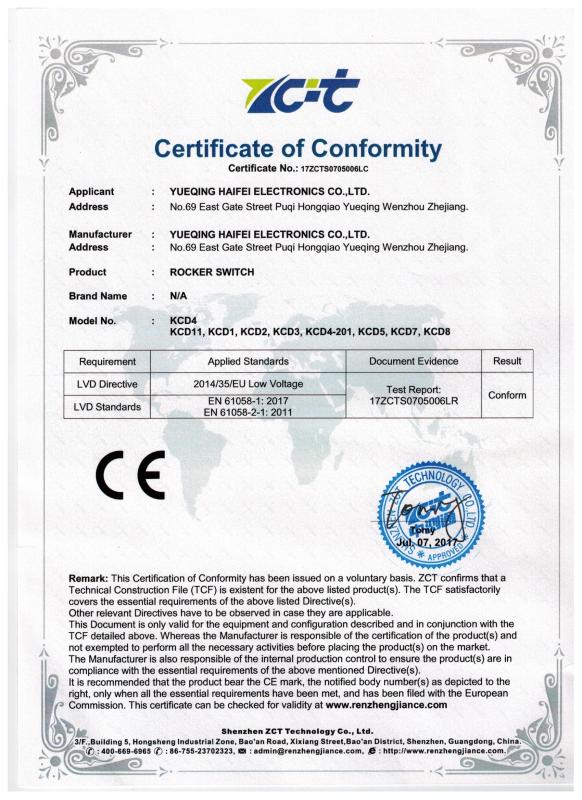 CE - Yueqing Haifei Electronics Co., Ltd.