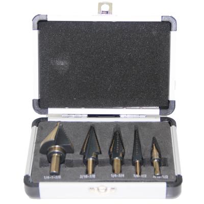 China Hot Sale 5PCS HSS Metal Drilling Cobalt Coated Step Enlarging Drill Bits Set With Aluminum Case for sale