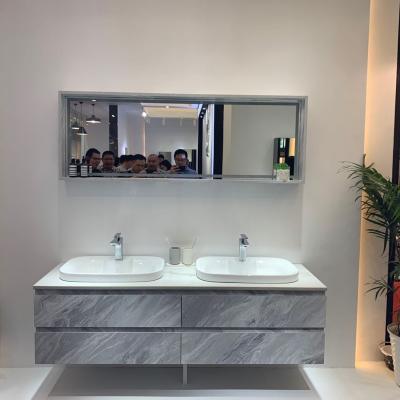 China 2022 Modern Glossy Bathroom Cabinet Marble Stone PVC Bath Vanity RU2124 for sale