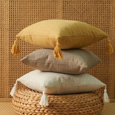 China PORTABLE Decorative Wholesale Custom Sublimation Pillow Tassel Pillow Case Solid Color Cushion Canvas Cover for sale