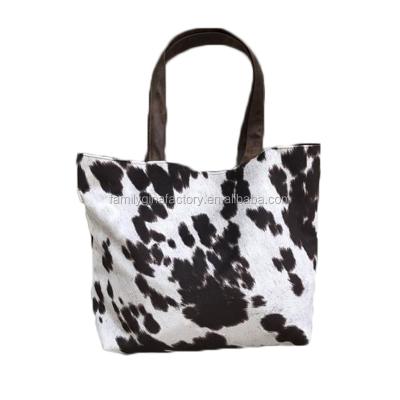 China Eco-Friendly Monogrammed Print Cowhide Faux Fur Large Ladies Shoulder Bag Wholesale Cowhide for sale