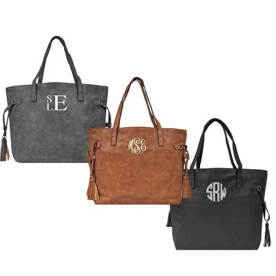 China Wholesale Vintage Fashion Women's Vegan Monogrammed Leather Tote Bag for sale