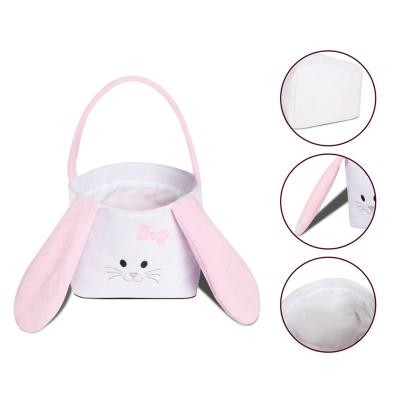 China Large Cute Plush Pink Bunny Easter Basket For Kids Bunny Ears Gift Bag Easter Bucket Monogram for sale