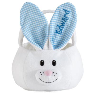 China Large Cute Giant Plush Easter Bunny Basket For Kids Easter Gift Bucket Monogram Gingham Ears for sale