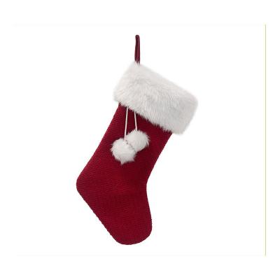 China Solid Snowflake Print Faux Fur Pom Pom Christmas Stocking Christmas Party Decoration Color Draw Christmas Stocking for sale