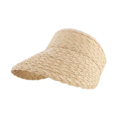 China Image Women's Wide Brim Beach Sun Hats Straw Golf Visor Hat Rolled Foldable Cap for sale