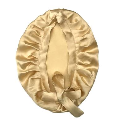 China 100% Soft Smooth Feeling Satin Bonnet For Curly Hair Breathable Silk Sleep Caps For Women With Tie Band for sale