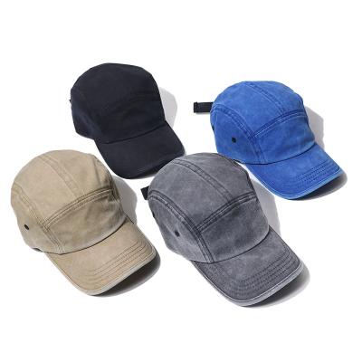 China JOINT Vintage 5 Panel Hat Denim Distressed Unstructured 5 Panel Strapback Hat for sale