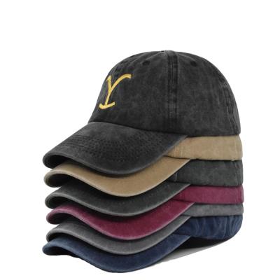 China 6-Panel hat European and American embroidered baseball cap YELLOWSTONE embroidered peaked hat washed and made old curved brim hat sun hat for sale