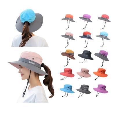 China Fashion Fisher Cap Breathable Hiking Hat Fishing Hat Ponytail Women Children Kids Class Summer Mesh Bucket Hat With Chain for sale