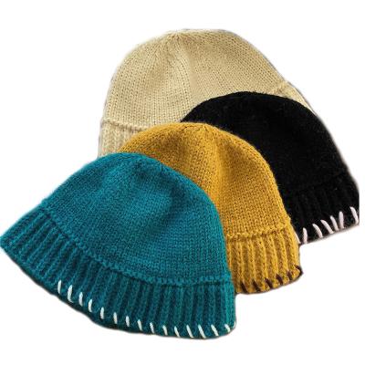 China OEM Character Beanie Cap High Quality Custom Knitted Women's Bucket Men's Winter Knit Crochet Bucket Hat for sale