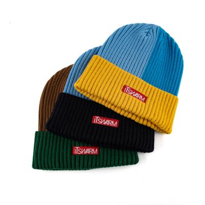 China JOINT Fashion Hats and Custom Hot OEM Knitted Man Women Beanie in Loose Two Tone Knit Color Block Beanie for sale