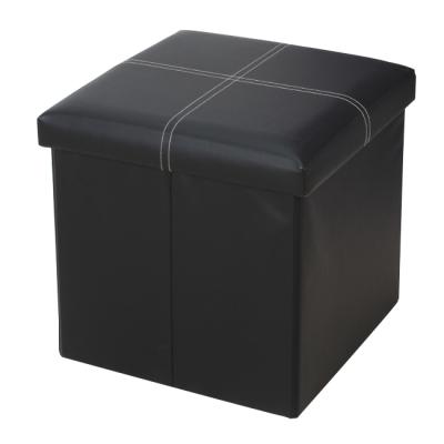 China Waterproof Square Faux Leather Folding Pouf Ottoman Folding Storage Box For Living Room for sale