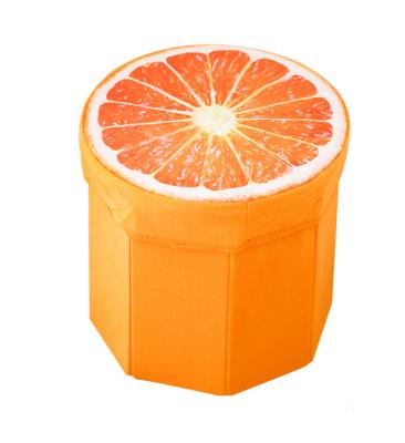 China Viable Fruit Orange Design Round Foldable Storage Box Stool Fabric Receive Shoe Stool Storage Box for sale