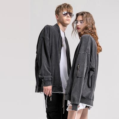 China Casual Streetwear Logo Plain Cotton French Terry Zipper Vintage Oversized QUICK DRY Jackets Unisex Blank Custom Jacket For Men for sale