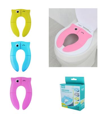 China Eco-freindly Yellow Duck, Big Eye Frog and Owl Folding Kids Travel Toilet Seat Cover /travel Cushion Folding Padded Kids Toilet Seat for sale