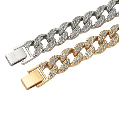 China Hiphop Drop Shipping Diamond Link Chain Cuban Necklace Full Iced Out Rhinestone Bling Bling Hiphop Jewelry for sale