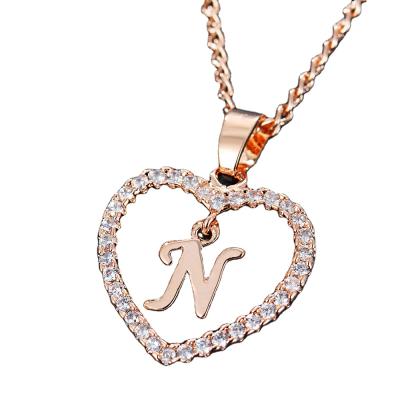 China Fashion TRENDY Custom Heart Rhinestone Letter Name Choker Initial Necklace For Women Pendant Jewelry for sale