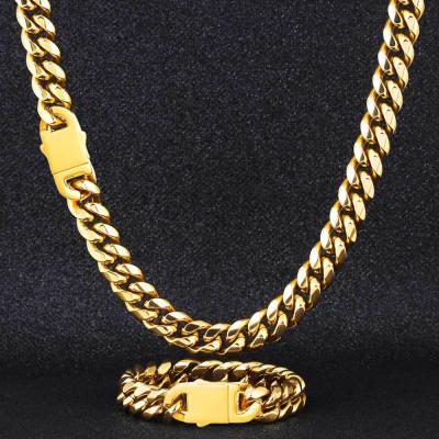 China Bracelet Men's Necklace Hiphop Wholesale Stainless Gold Plated Jewelry Set for sale