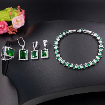 China 4 Piece Necklaces Earrings Ring Bracelet Jewelery Set AAA Classic Cubic Zirconia Women's Jewelry Sets for sale