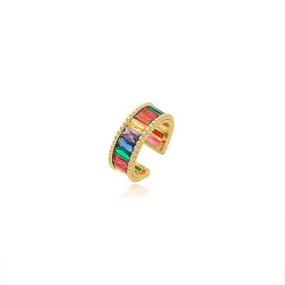 China European and American heavy industry retro temperament ring index zircon square style open ring female Rainbow FASHIONABLE ring for sale