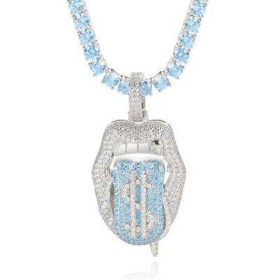 China Hiphop Micro Pave 5A Zircon CZ Iced Out Women Girl Jewelry Tennis Chain Dollar Lip Bling Pendant Necklace for sale